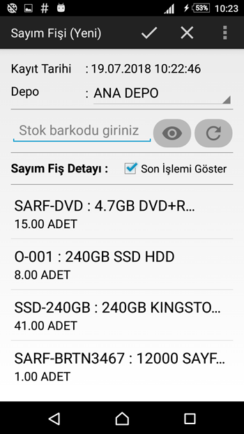 eta sql mobil sayım fişi